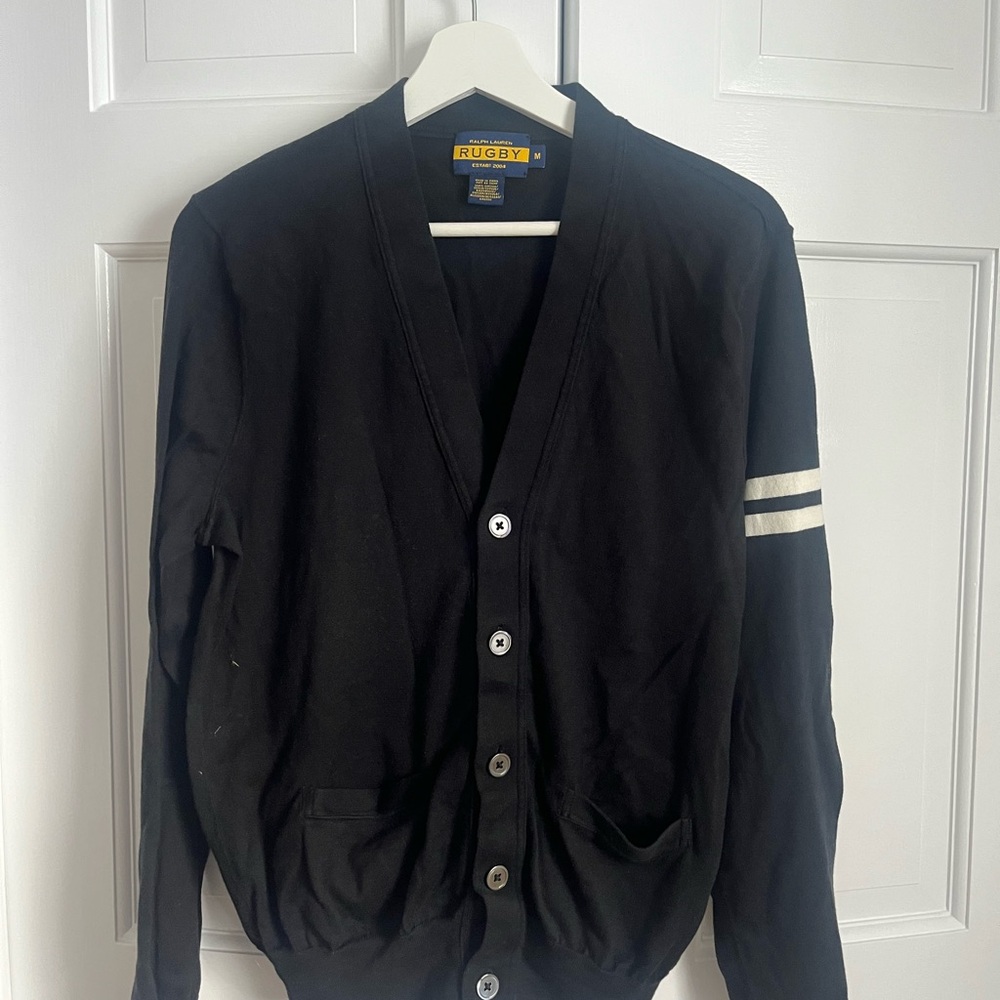 Ralph Lauren RUGBY Black Cardigan Sweater Medium